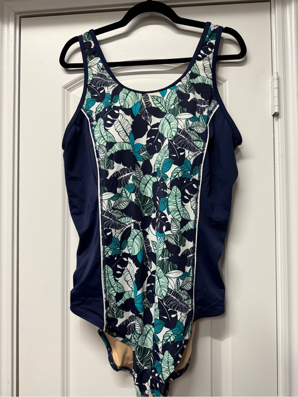 NWOT Catherines 20W One Piece Swimsuit Blue Tropical Tummy Control